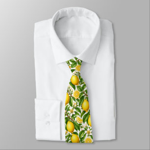 Botanical Lemons and White Blossoms Neck Tie