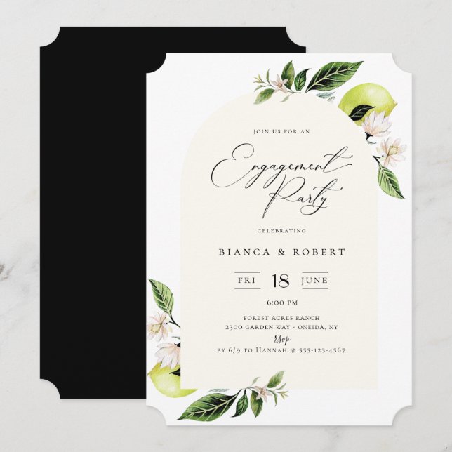 Botanical Lemons Arch Frame Engagement Party Invit Invitation (Front/Back)
