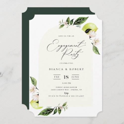 Botanical Lemons Arch Frame Engagement Party Invitation