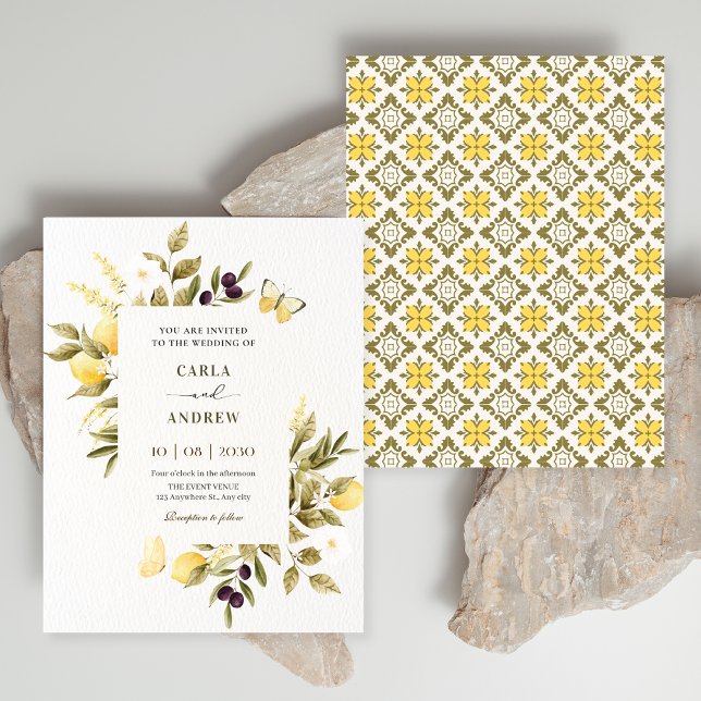 Botanical lemons floral branch wedding  invitation (Creator Uploaded)