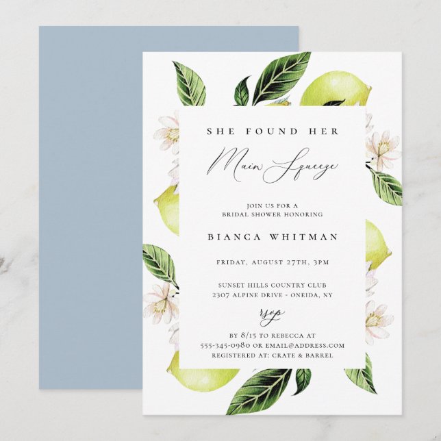 Botanical Lemons Main Squeeze Bridal Shower Invitation (Front/Back)