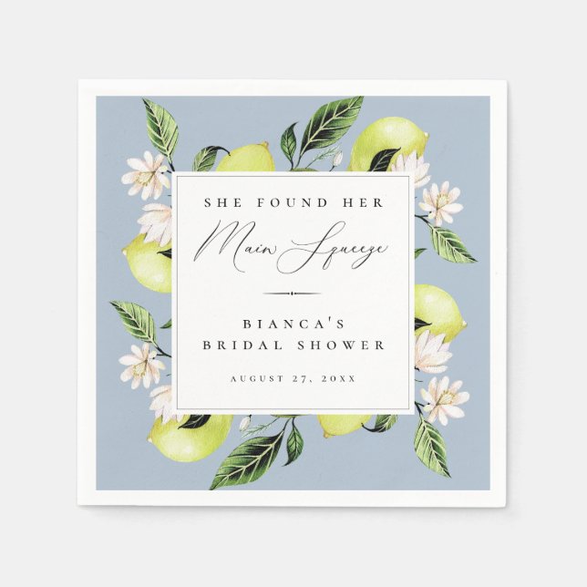 Botanical Lemons Main Squeeze Bridal Shower Napkin (Front)