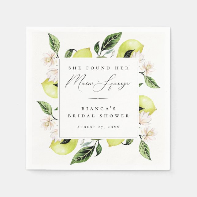 Botanical Lemons Main Squeeze Bridal Shower Napkins (Front)