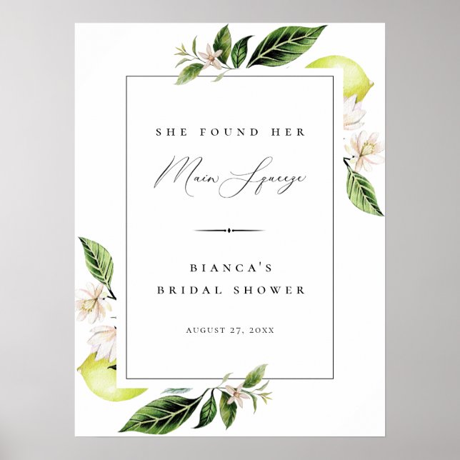 Botanical Lemons Main Squeeze Bridal Shower Poster (Front)