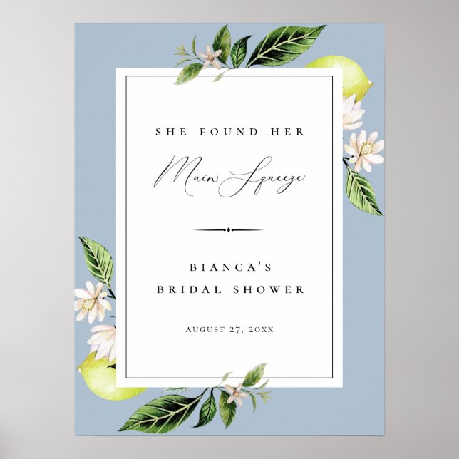 Botanical Lemons Main Squeeze Bridal Shower Poster (Front)