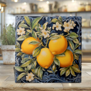 Botanical Lemons Navy Tile