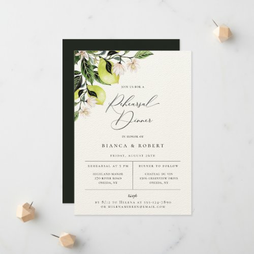 Botanical Lemons Rehearsal Dinner Invitation