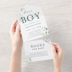 Botanical Letter Baby Shower   Books For Baby All In One Invitation