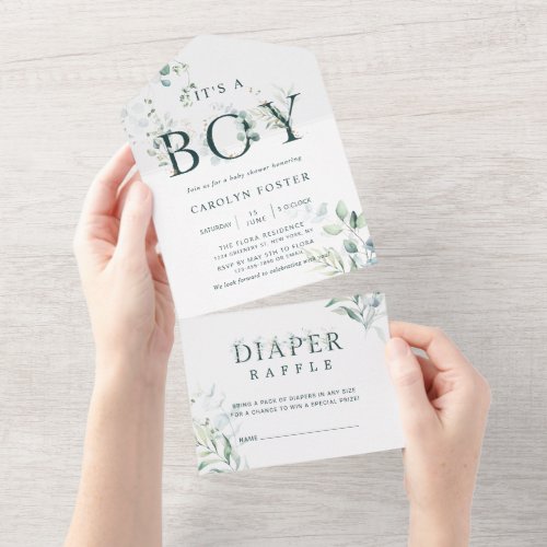 Botanical Letter Baby Shower  Diaper Raffle All In One Invitation