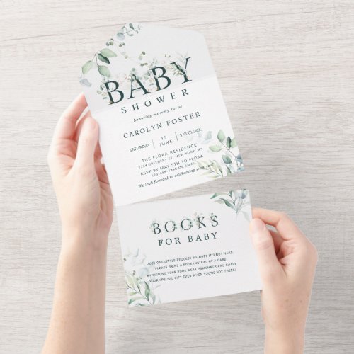 Botanical Letter Boy Baby Shower  Books For Baby All In One Invitation