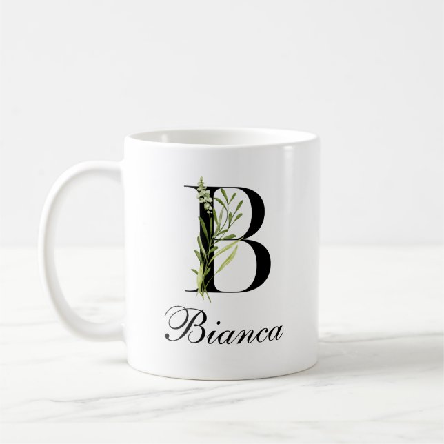 Botanical Letter  | Elegant Custom Name Mug (Left)