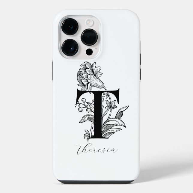 Botanical Letter T Monogram Name    Iphone Case (Back)