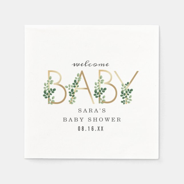 Botanical Lettering Minimalist baby shower Napkins (Front)