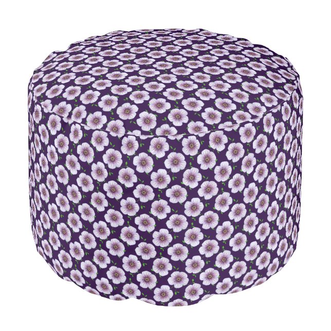 Botanical Light Blue Geranium Floral Pattern Pouf (Angled Front)