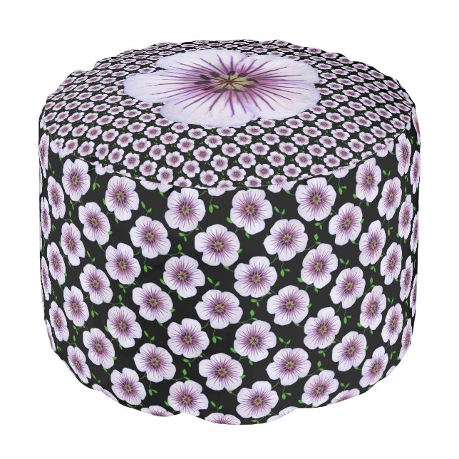 Botanical Light Blue Geranium Floral Pattern Pouf (Angled Front)