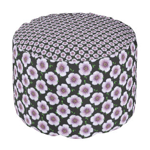 Botanical Light Blue Geranium Floral Pattern Pouf