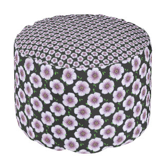 Botanical Light Blue Geranium Floral Pattern Pouf