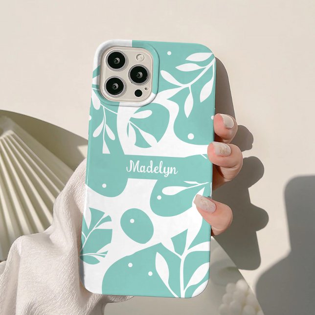 Botanical Light Blue Personalized Floral Case-Mate iPhone Case (Creator Uploaded)