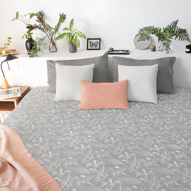 Botanical Light Gray White Leaves Floral Pattern Duvet Cover (Creator Uploaded)