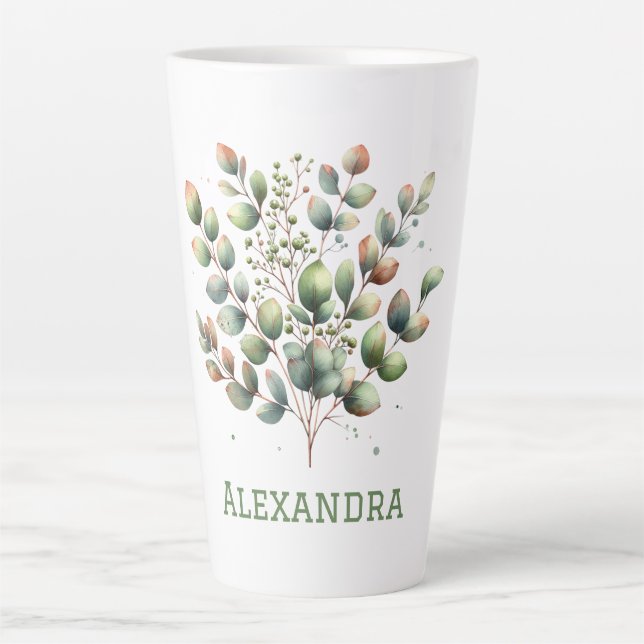 Botanical light green Eucalyptus leaves personal Latte Mug (Front)