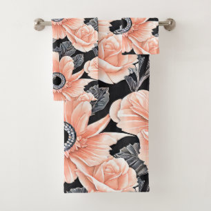 Botanical Light Peach Floral Pattern  Bath Towel Set