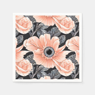 Botanical Light Peach Floral Pattern  Napkins