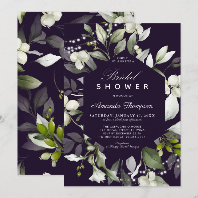 Botanical Lights | Purple Bridal Shower Invitation (Front/Back)
