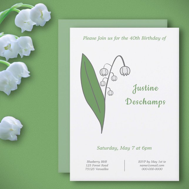Botanical Lily of the Valley Birthday Invitation (Botanical Lily of the Valley Birthday Invitation)
