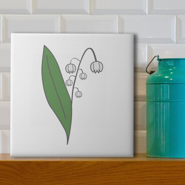 Botanical Lily of the Valley Pastel Flower White Ceramic Tile (Lily of the Valley White Ceramic Tile)