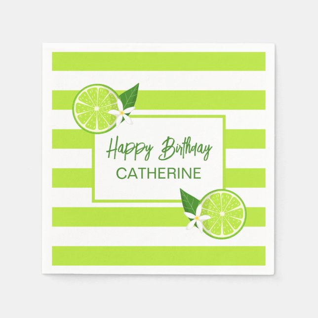 Botanical Lime Citrus Summer Birthday Napkins (Front)