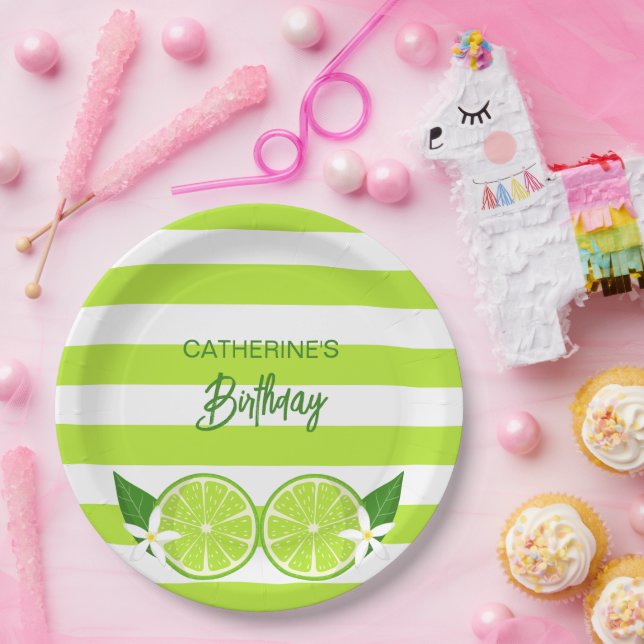 Botanical Lime Citrus Summer Birthday  Paper Plates (Party)