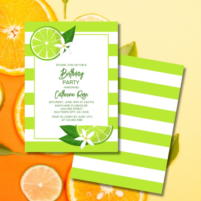 Botanical Lime Citrus Summer Birthday Party Invitation (Creator Uploaded)