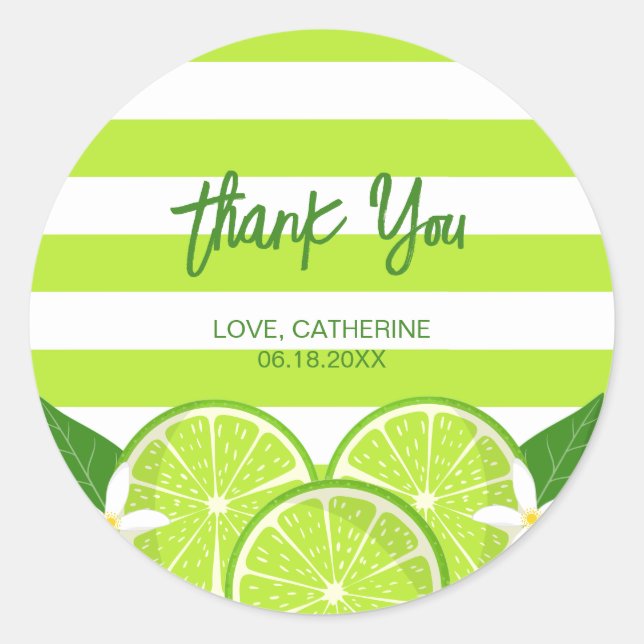 Botanical Lime Citrus Summer Thank You Classic Round Sticker (Front)