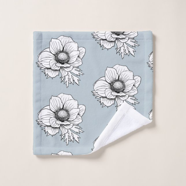 Botanical Line Art: Anemone Wash Cloth (Wash Cloth)
