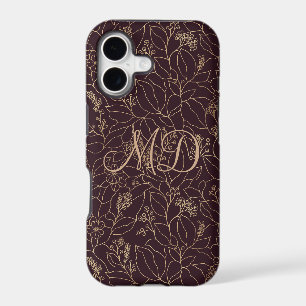Botanical Line Art Deep Plum Purple Floral Line iPhone 17 Case
