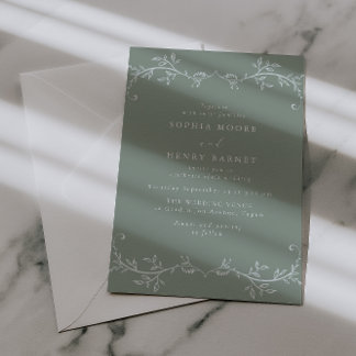 Botanical Line Art Elegant Sage Wedding Invitation