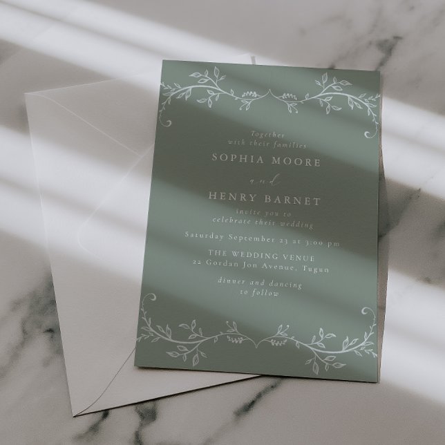 Botanical Line Art Elegant Sage Wedding Invitation (Creator Uploaded)