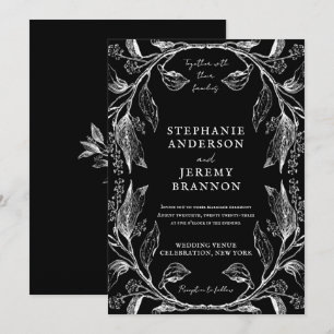 Botanical Line Art Frame Black Invitation