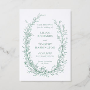 Botanical Line Art Frame Wedding Save the Date Letterpress Photo Cards