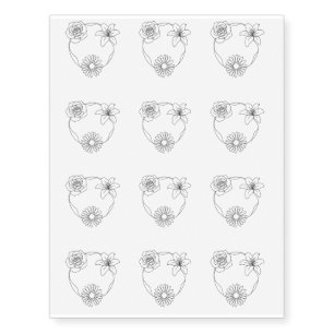 Botanical Line Art Minimal Flower  Temporary Tattoos