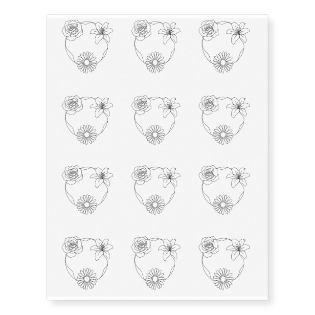 Botanical Line Art Minimal Flower  Temporary Tattoos (Front)
