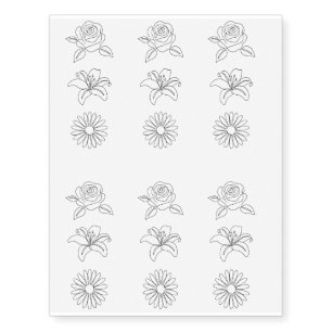 Botanical Line Art Minimal Flower  Temporary Tattoos