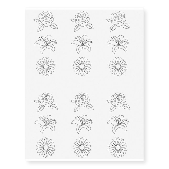 Botanical Line Art Minimal Flower  Temporary Tattoos (Front)