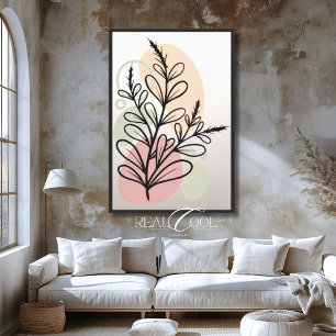 Botanical Line Art Pink Green Floral Wall Design Canvas Print