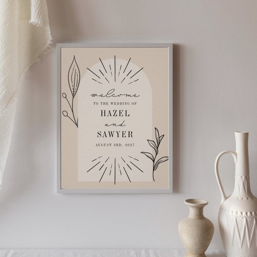 Botanical Line Art Script Tan Wedding Welcome Poster