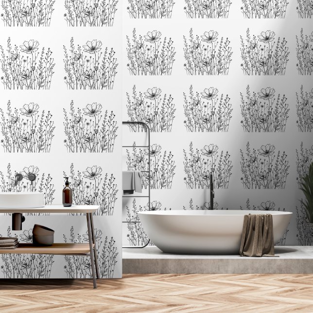 Botanical Line Art Wallpaper – Elegant Minimalism  (Bathroom)