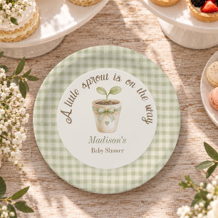 Botanical Little Sprout Sage Green Baby Shower Paper Plates