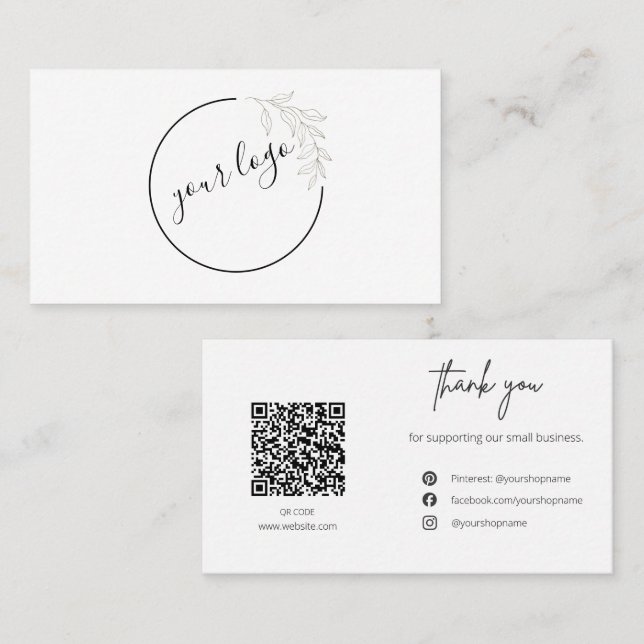 Botanical Logo QR Code Thank You Card Business (Front/Back)