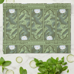 Botanical Lotus Panel Pattern - The White Lotus Kitchen Towel