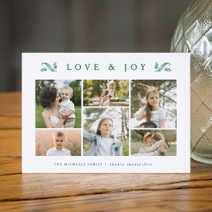 Botanical "Love & Joy" Christmas Photo Collage Letterpress Photo Cards